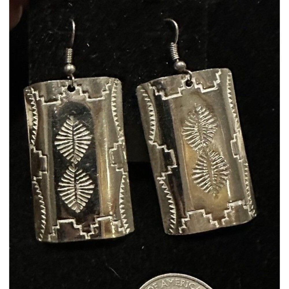 Vintage Navajo Embossed Hand Tooled Sterling Silver Native American Earrings
